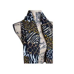 Rachel Zoe Scarf Animal Print Neutral Fringe Trim
